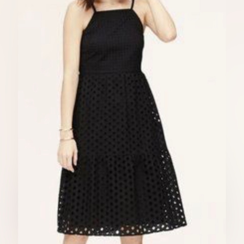 Loft Black Eyelet Tiered Spaghetti Straps MIDI Sundress Size 2P